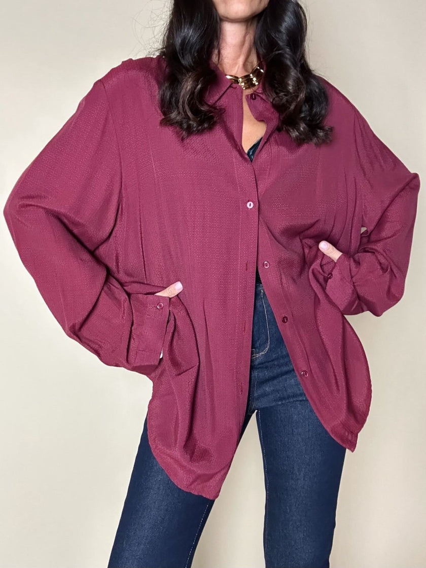 Camicia oversize Fuoriskema in viscosa jacquard color vinaccia