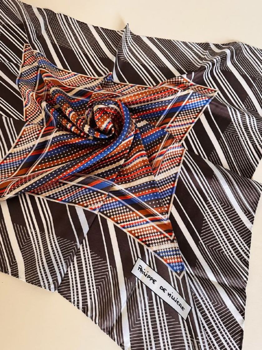 Foulard in seta Philippe De Villière con fantasia grafica multicolore