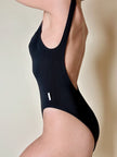 Costume intero in tessuto nero a costine con inserto in tulle “Emporio Armani”