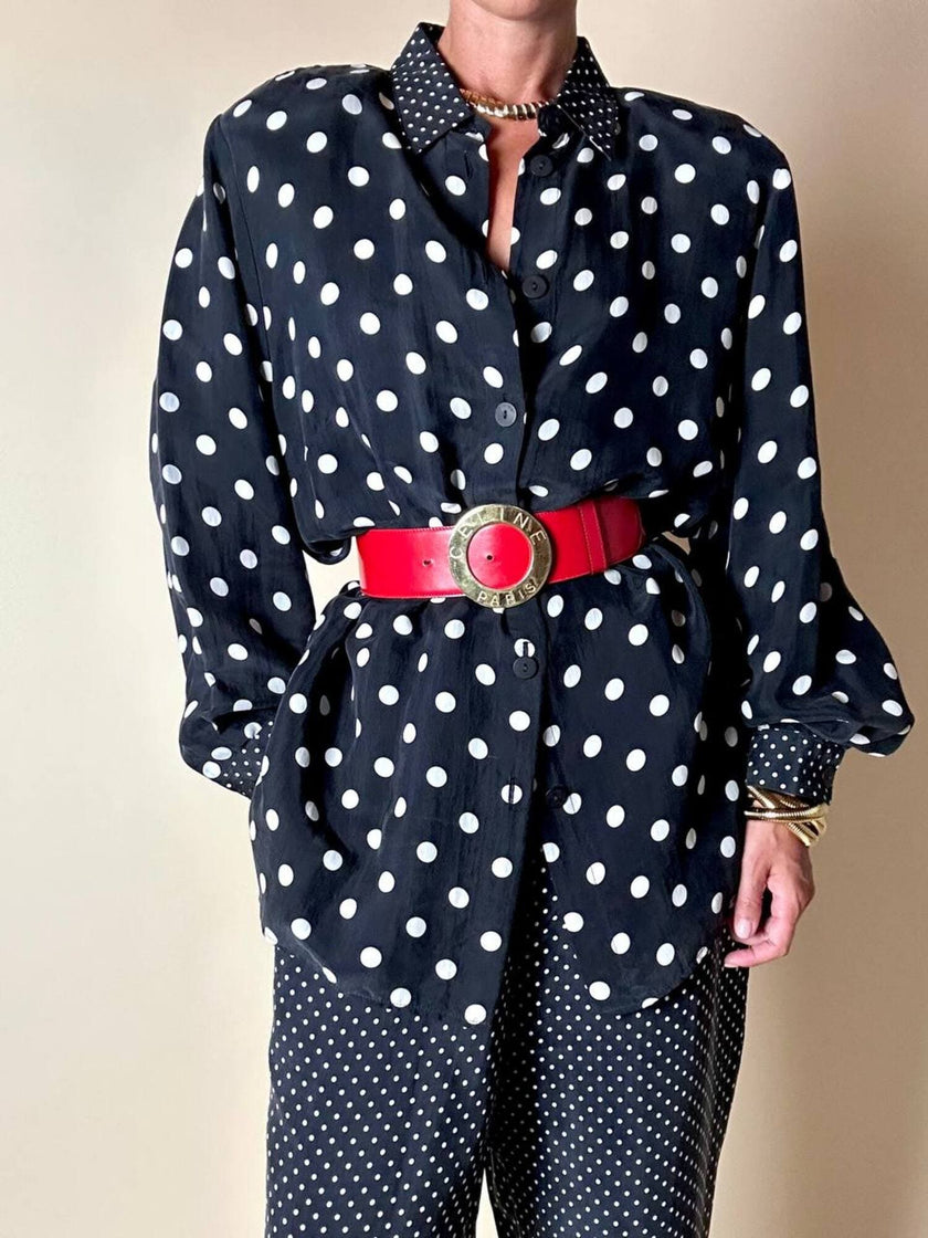 Completo oversize nero a pois bianchi in Cupro “Divina”