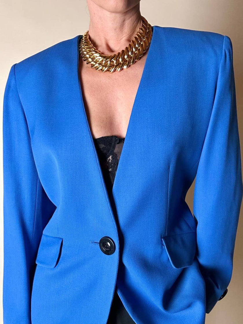 Blazer vintage Yves Saint Laurent in lana blu cobalto
