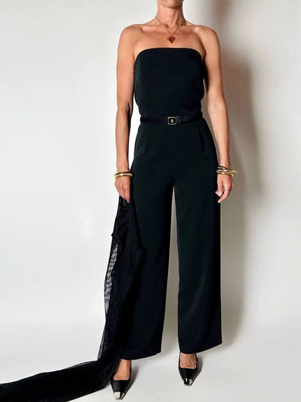 Cintura vintage Yves Saint Laurent in camoscio nero con fibbia logata