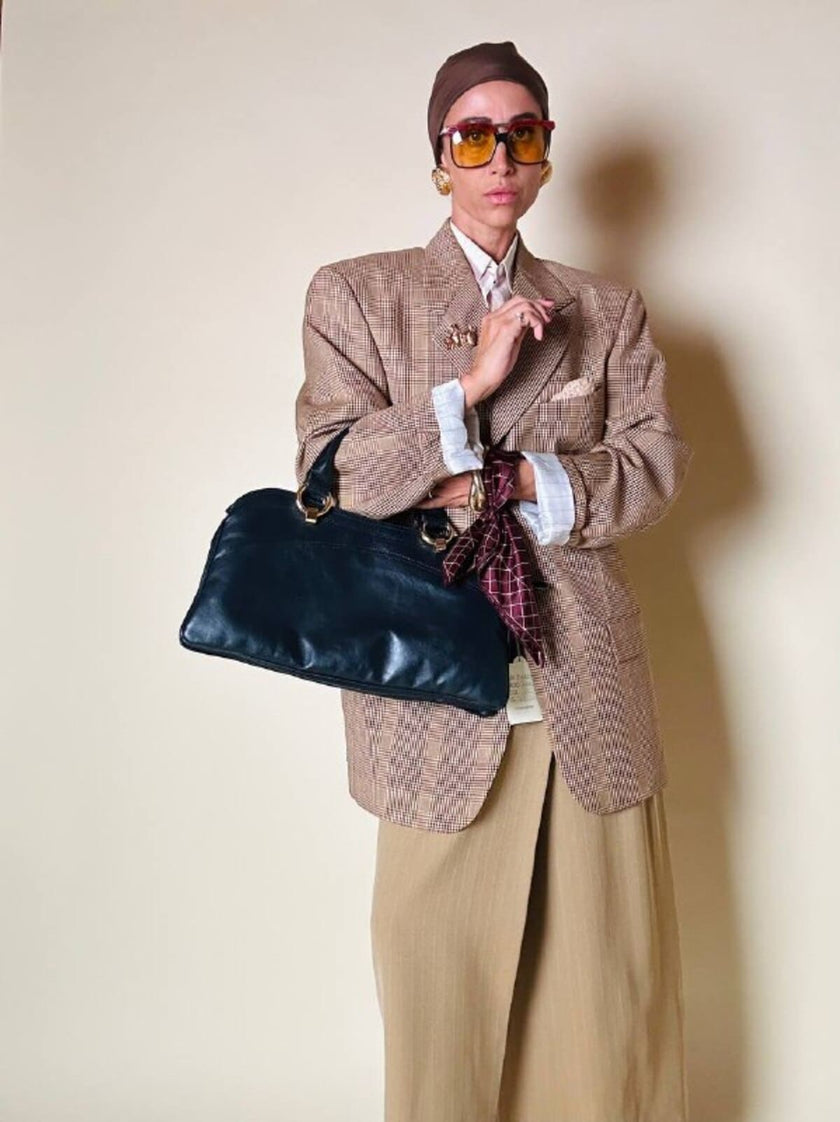 Blazer oversize in fresco di lana principe di Galles beige e marrone Vincam