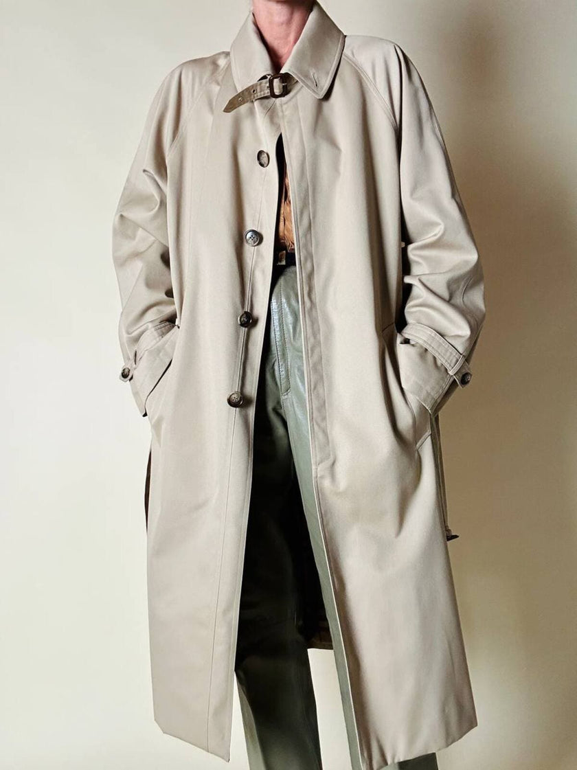 Trench color sabbia con fodera tartan “Idrostop”