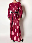 Maxi abito vintage Gottex in cpêpe amarena con maxi pois irregolari rosa