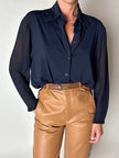 Camicia vintage Fendi Jeans blu navy con dettagli in crepe chiffon e bottoni in madreperla