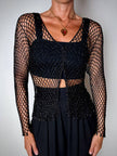 Giacca gioiello vintage in rete di perline nera Byblos Blu