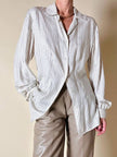 Camisa de sastre en seda Jacquard blanca con rayas grises