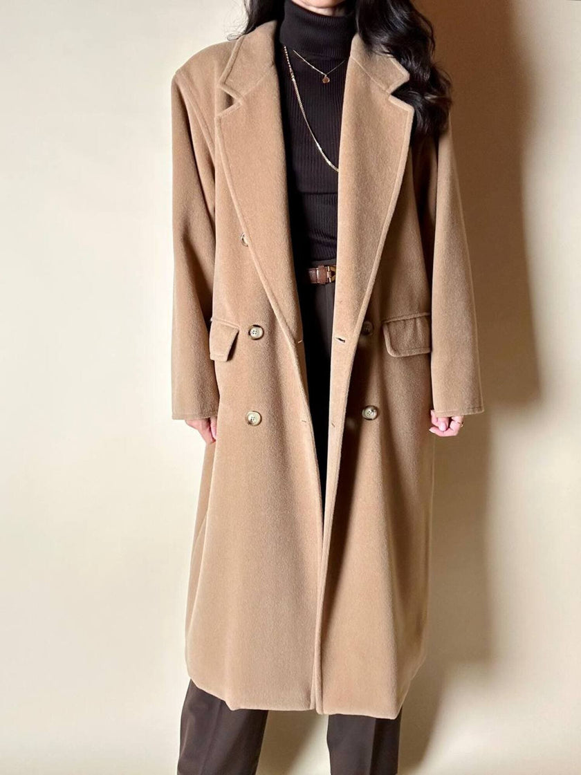 Cappotto doppiopetto Max Mara vintage in lana cammello chiaro