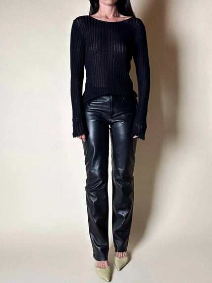 Pantalone vintage Gucci modello a sigaretta in pelle nera