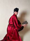 Kimono rosso bordeaux in tessuto Jacquard