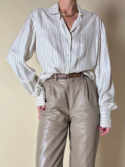 Pantalone a vita alta in pelle color creta “Grandinetti”