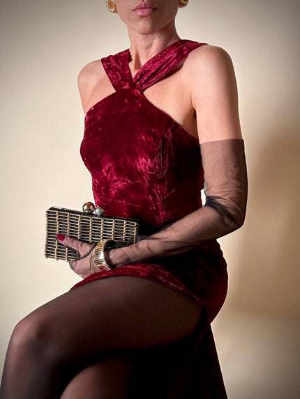Abito lungo in velluto bordeaux “Evening Chic by Nancy Bracoloni”