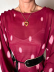 Maxi abito vintage Gottex in cpêpe amarena con maxi pois irregolari rosa