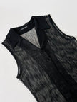 Gilet vintage lungo in rete nera con rever e spacchi laterali New Age