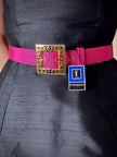Cintura in gros grain fucsia con fibbia logata color oro “Yves Saint Laurent”