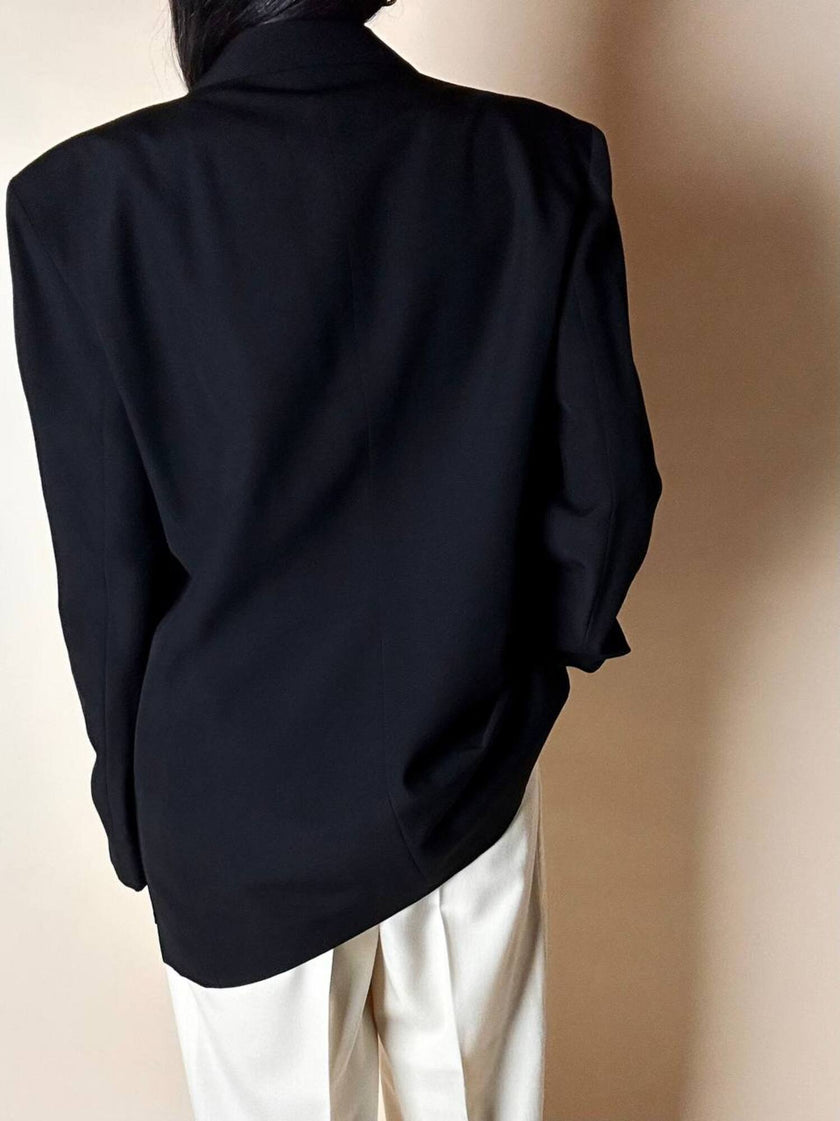 Blazer vintage oversize in rasato di lana nero Dani-Clear