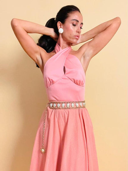 Top rosa con scollo all'americana