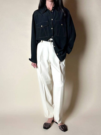 Pantalone vintage in lana e cachemire color panna Ellen Tracy