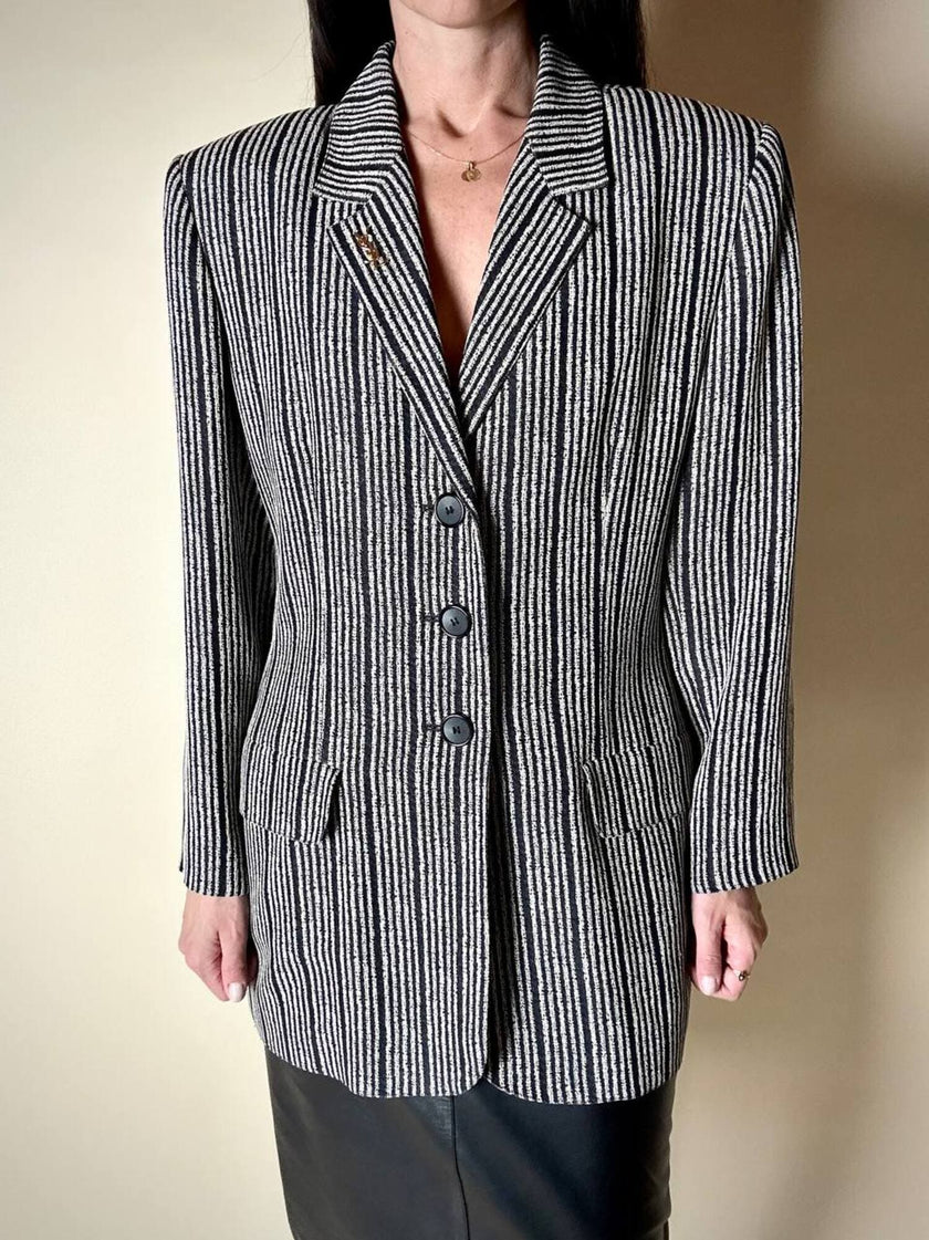 Blazer vintage Yves Saint Laurent a righe verticali panna e nero