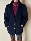 Blazer in lana e cachemire blu notte con bottoni gioiello dorati con testa di medusa