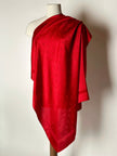 Foulard vintage in seta jacquard rosso con motivi ornamentali