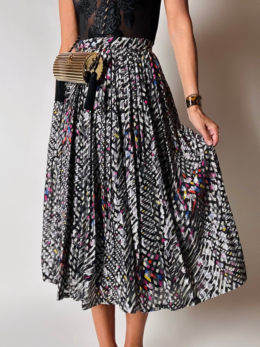 Gonna vintage in seta jacquard operata con lamé  argento – Tessuto Gianni Versace