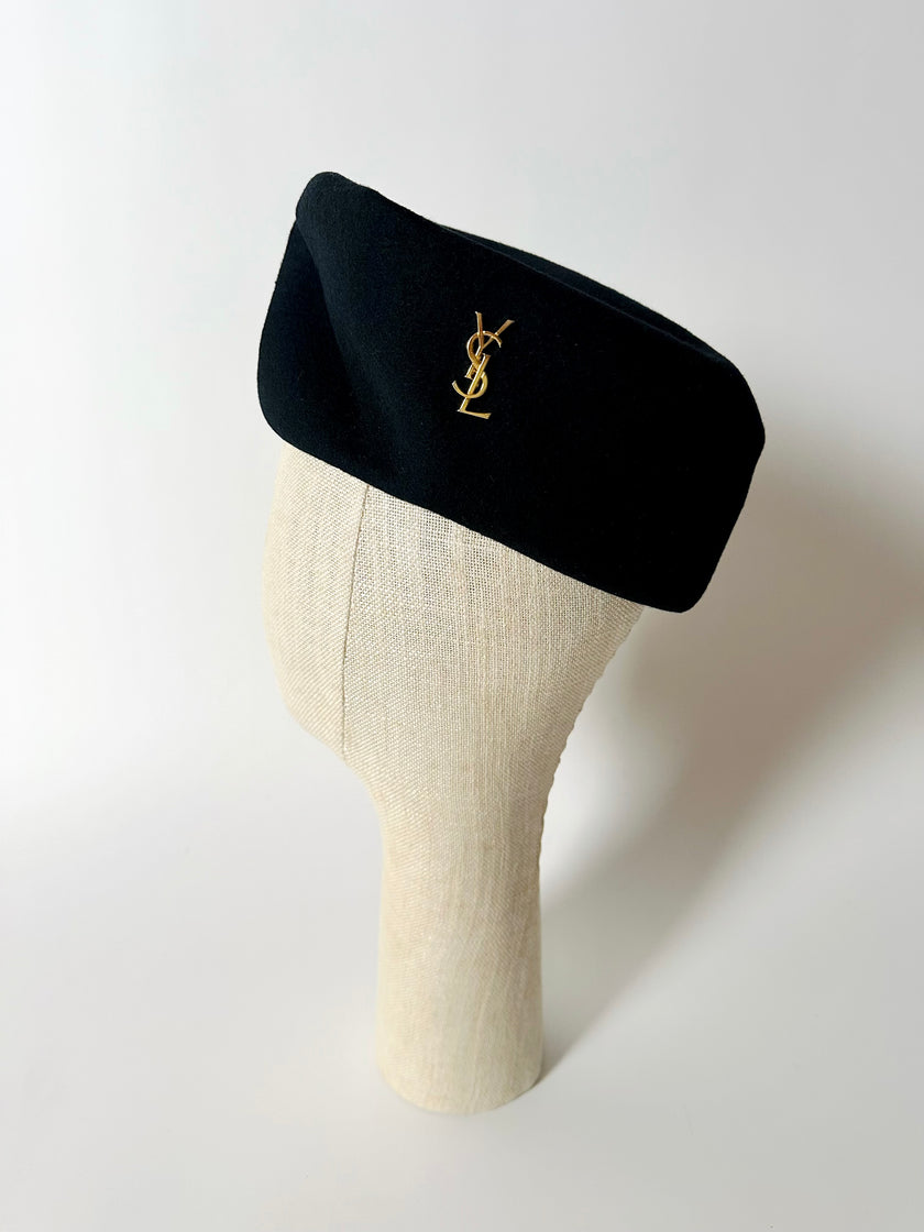 Cappello vintage Benetton modelllo Pillbox in lana nera nuovo con cartellino