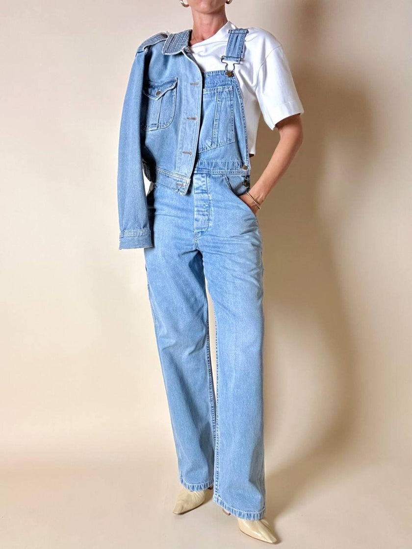 Salopette vintage Levi Strauss orange tab in denim chiaro slavato