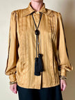 Camicia in tessuto jacquard caramello con loghi “Yves Saint Laurent”