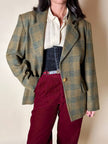 Blazer Yves Saint Laurent de lana con estampado de Príncipe de Gales verde y ocre
