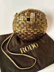 Borsa bandoulière vintage Rodo in midollino bronzo con chiusura gioiello