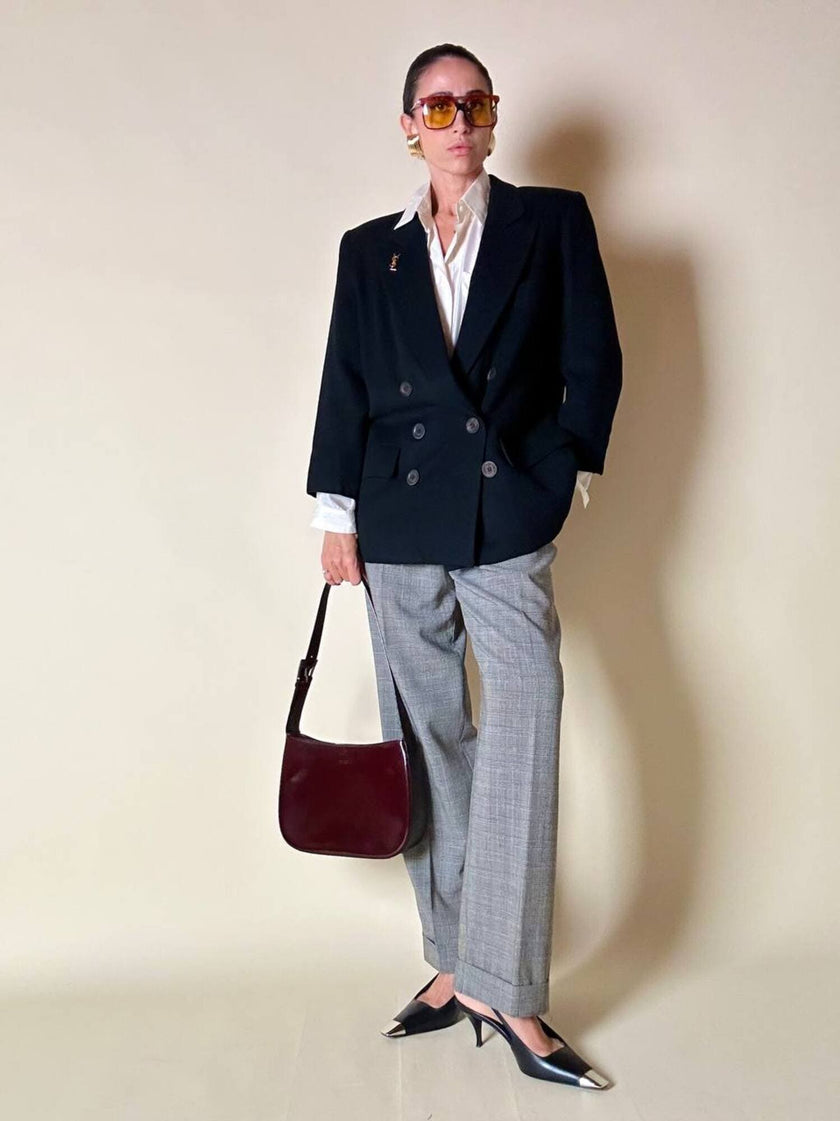 Blazer doppiopetto nero in pura lana “Yves Saint Laurent”
