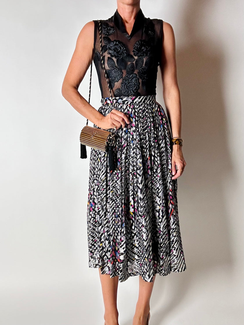 Gonna vintage in seta jacquard operata con lamé  argento – Tessuto Gianni Versace