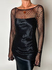 Maglia gioiello vintage List in rete operata con microperline nere