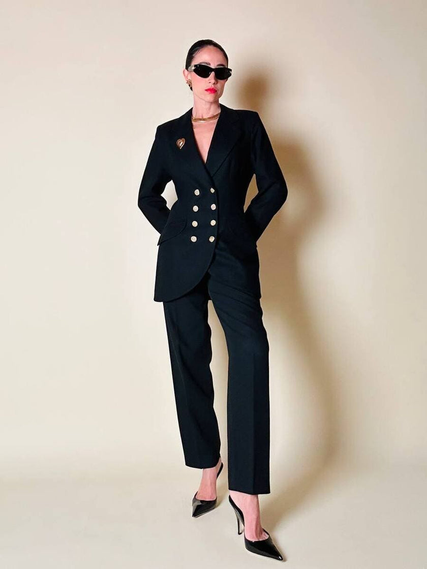 Blazer doppiopetto nero con bottoni dorati “Guaranteed”
