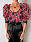 Blusa vintage Yves Saint Laurent fantasia Arlecchino con maniche a palloncino