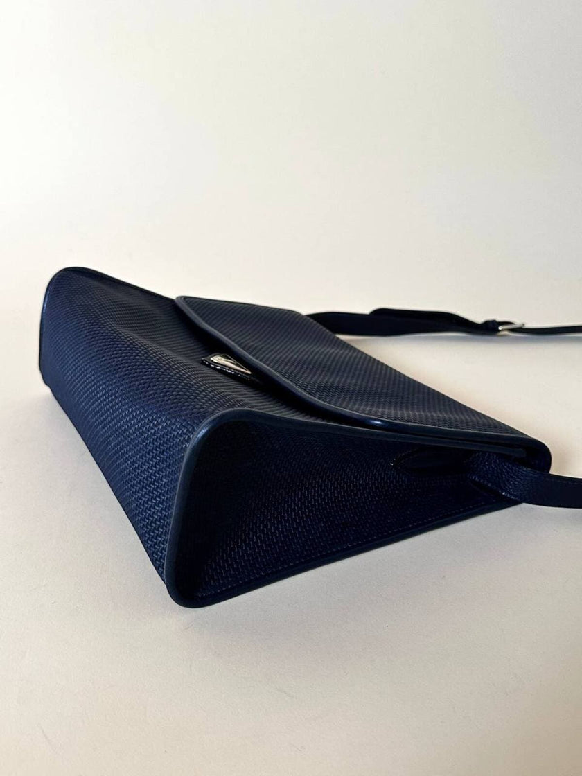 Borsa messenger in tessuto plastificato e pelle blu “Yves Saint Laurent”