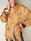 Camicia oversize in pura seta jacquard color caramello Griff