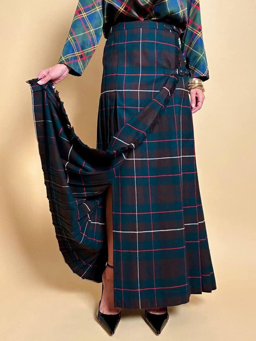 Maxi kilt sartoriale in lana fantasia tartan