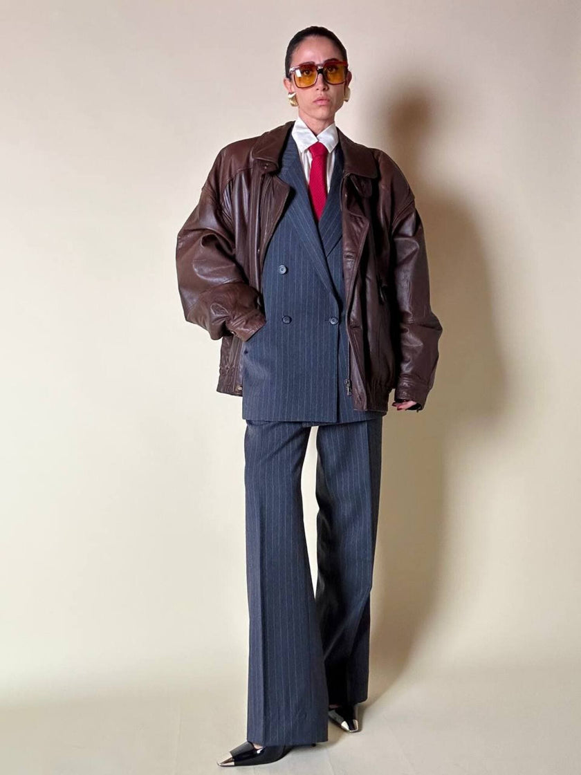 Tailleur gessato in lana grigio antracite “Yves Saint Laurent”