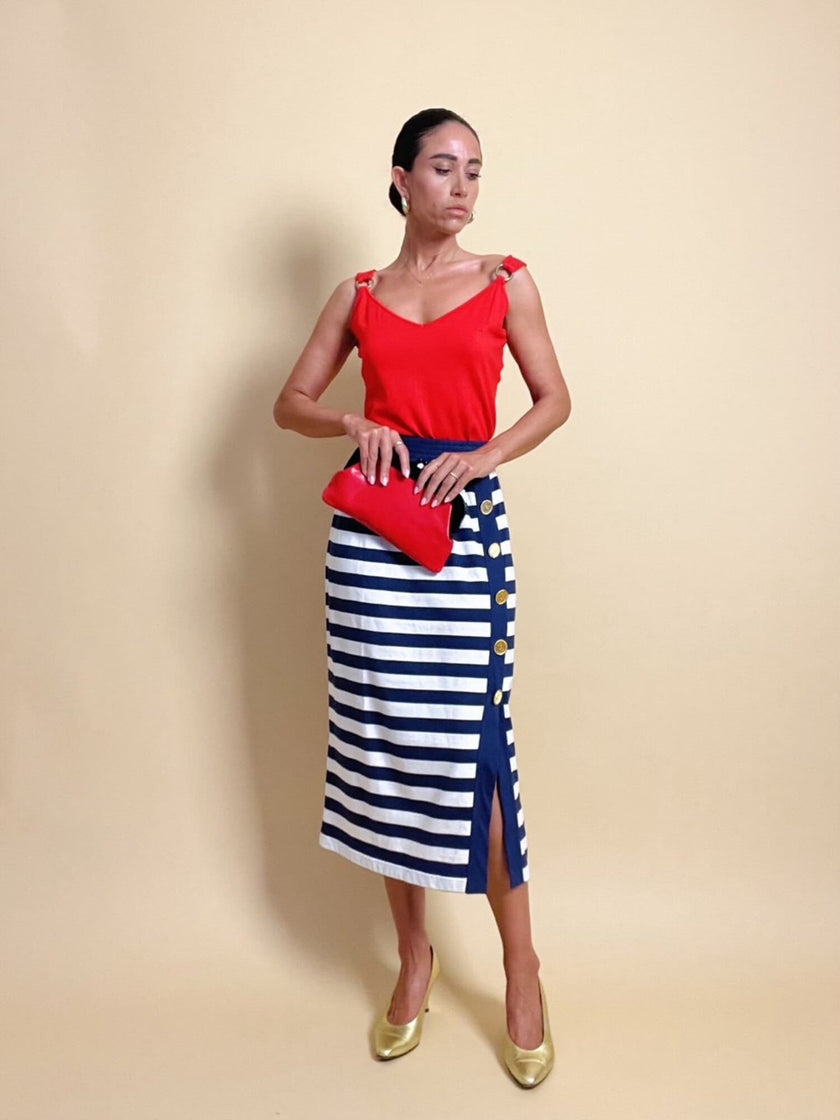 Longuette a righe bianche e blu con bottoni dorati “Yves Saint Laurent”