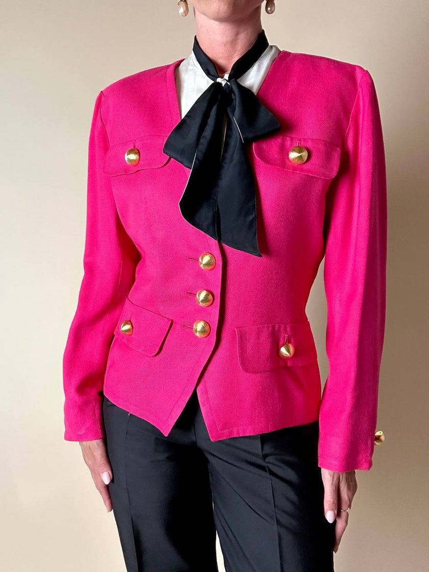Camicia bianca e nera con dettaglio plissé e fiocco al collo “Lanvin”
