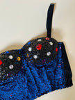 Bustier ricamato in paillettes bluette e strass multicolor