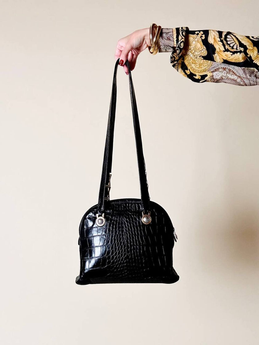Borsa nera in pelle stampa coccodrillo “Gianni Versace”