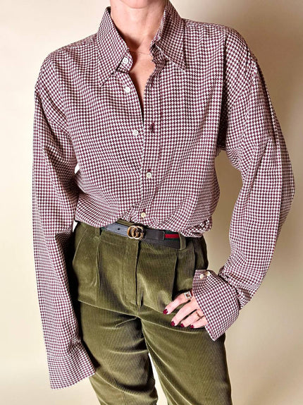 Camicia in cotone Jacquard fantasia pied de poule