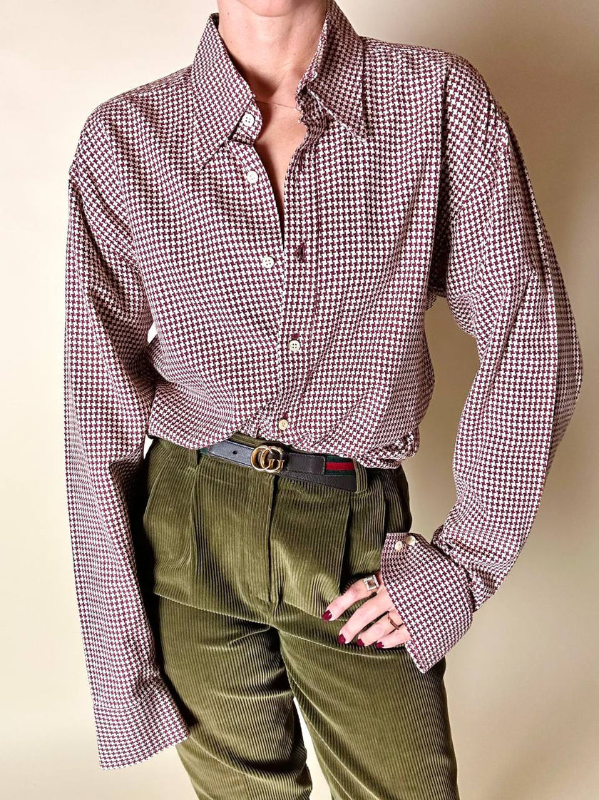 Camicia in cotone Jacquard fantasia pied de poule