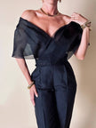 Top incrociato in organza nera con ricamo in perline “Per Te By Krizia”