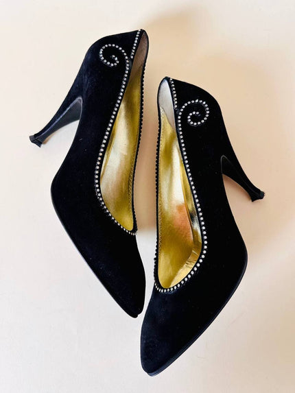 Décolleté in suede nero con dettaglio gioiello “Pollini”