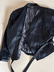 Biker vintage in pelle nera con cintura in vita e fodera couture
